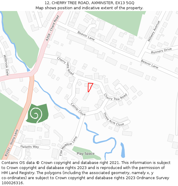12, CHERRY TREE ROAD, AXMINSTER, EX13 5GQ: Location map and indicative extent of plot