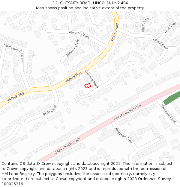 12, CHESNEY ROAD, LINCOLN, LN2 4RX: Location map and indicative extent of plot