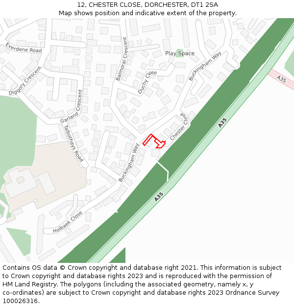 12, CHESTER CLOSE, DORCHESTER, DT1 2SA: Location map and indicative extent of plot