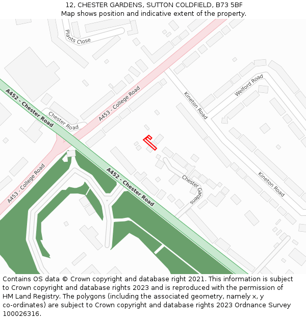 12, CHESTER GARDENS, SUTTON COLDFIELD, B73 5BF: Location map and indicative extent of plot