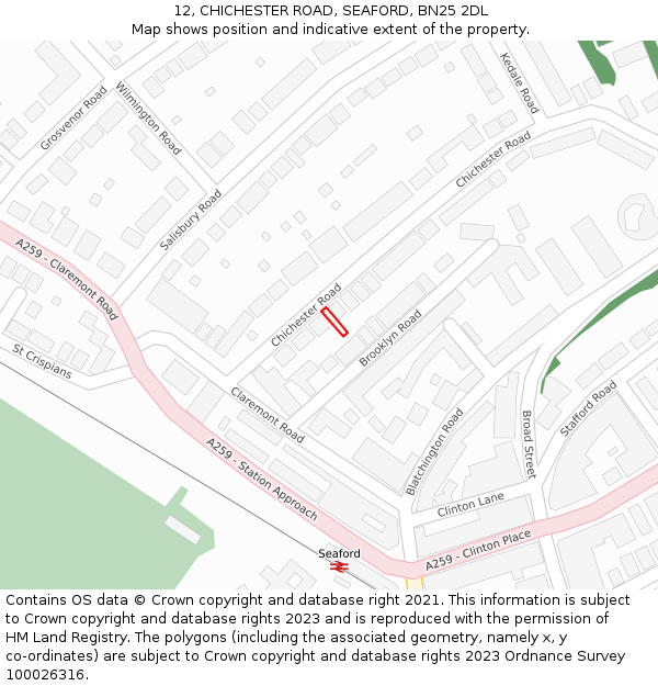 12, CHICHESTER ROAD, SEAFORD, BN25 2DL: Location map and indicative extent of plot