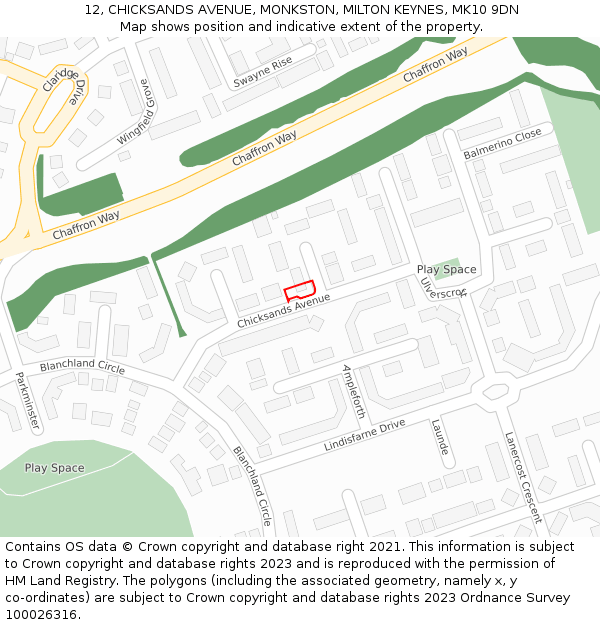 12, CHICKSANDS AVENUE, MONKSTON, MILTON KEYNES, MK10 9DN: Location map and indicative extent of plot