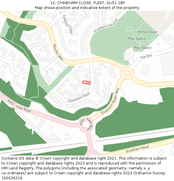 12, CHINEHAM CLOSE, FLEET, GU51 1BF: Location map and indicative extent of plot