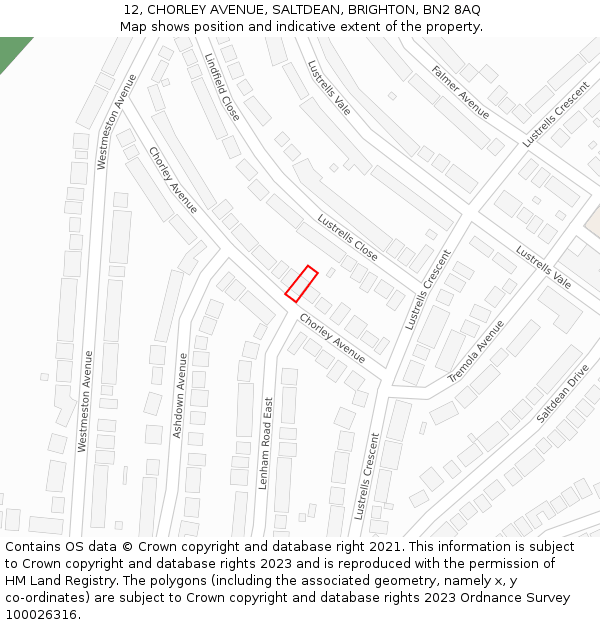 12, CHORLEY AVENUE, SALTDEAN, BRIGHTON, BN2 8AQ: Location map and indicative extent of plot