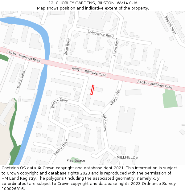 12, CHORLEY GARDENS, BILSTON, WV14 0UA: Location map and indicative extent of plot