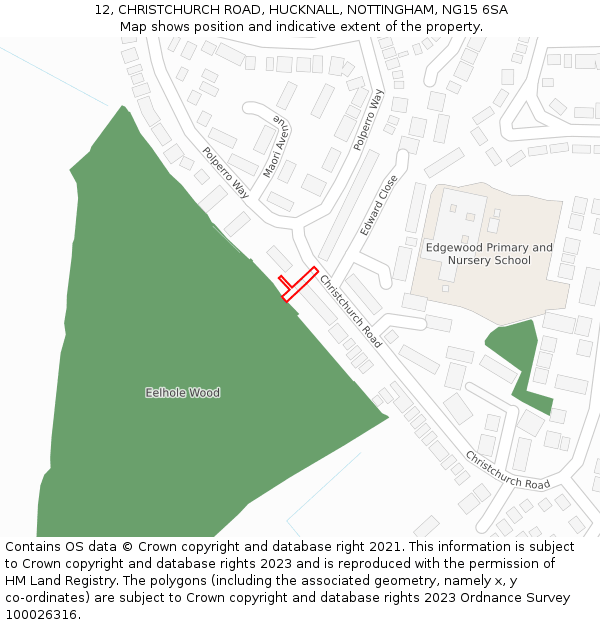 12, CHRISTCHURCH ROAD, HUCKNALL, NOTTINGHAM, NG15 6SA: Location map and indicative extent of plot