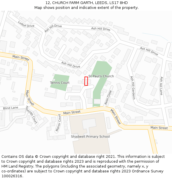 12, CHURCH FARM GARTH, LEEDS, LS17 8HD: Location map and indicative extent of plot