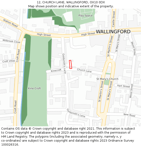 12, CHURCH LANE, WALLINGFORD, OX10 0DX: Location map and indicative extent of plot