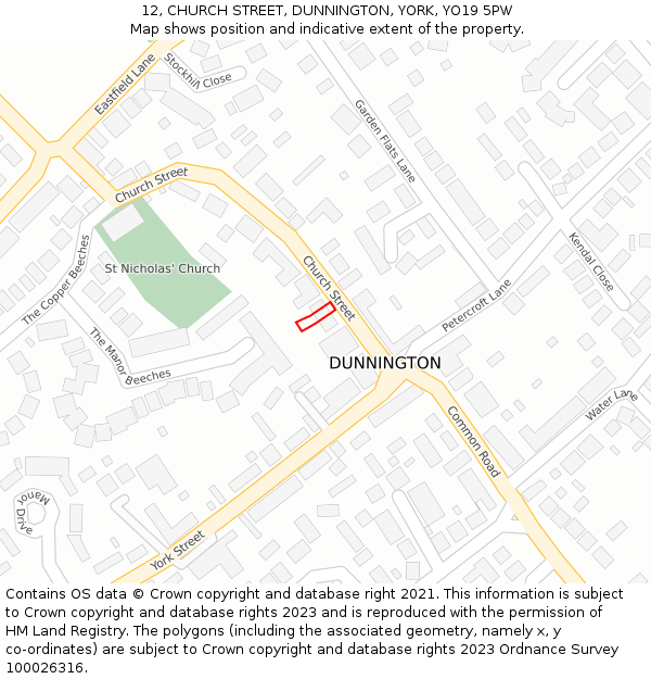 12, CHURCH STREET, DUNNINGTON, YORK, YO19 5PW: Location map and indicative extent of plot