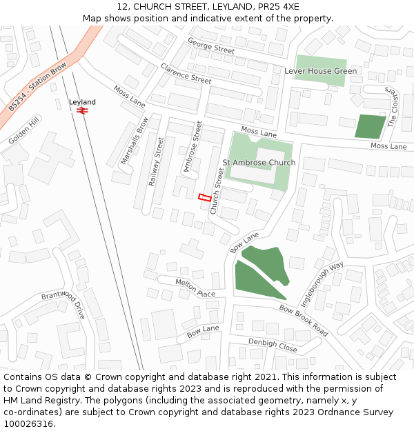 12, CHURCH STREET, LEYLAND, PR25 4XE: Location map and indicative extent of plot