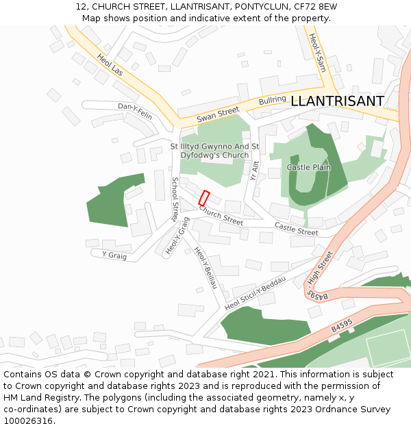 12, CHURCH STREET, LLANTRISANT, PONTYCLUN, CF72 8EW: Location map and indicative extent of plot