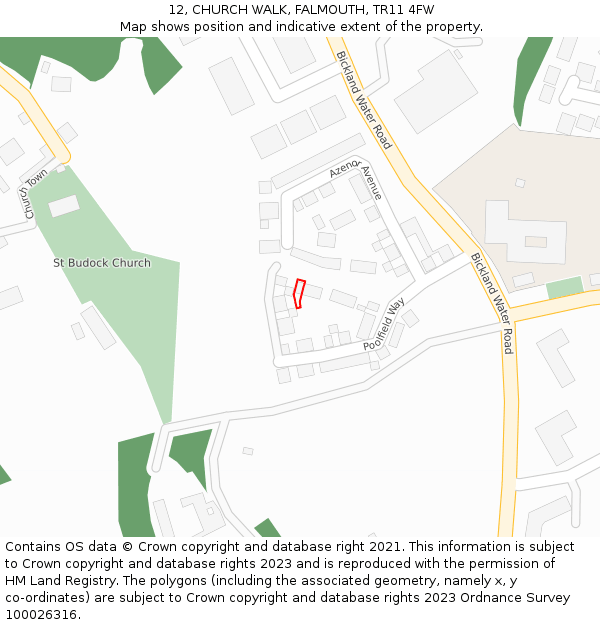 12, CHURCH WALK, FALMOUTH, TR11 4FW: Location map and indicative extent of plot