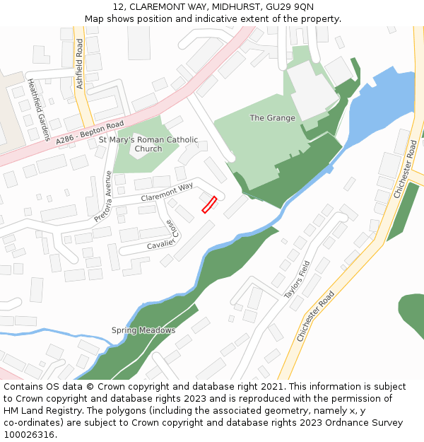 12, CLAREMONT WAY, MIDHURST, GU29 9QN: Location map and indicative extent of plot
