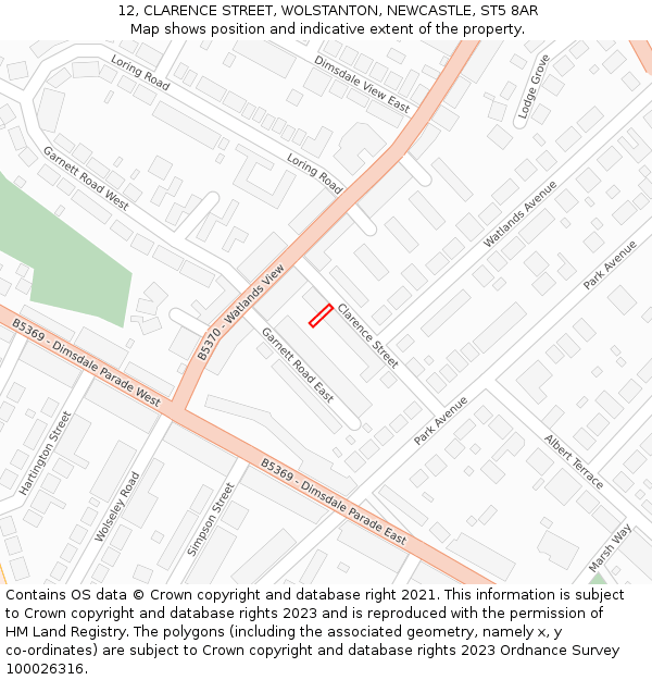 12, CLARENCE STREET, WOLSTANTON, NEWCASTLE, ST5 8AR: Location map and indicative extent of plot