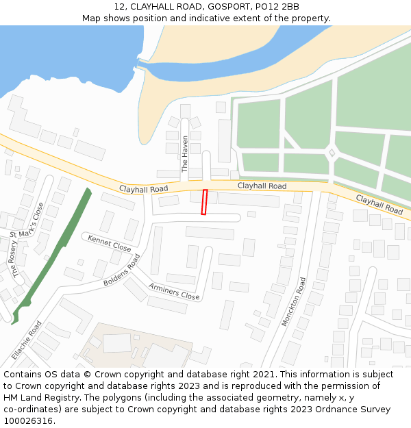 12, CLAYHALL ROAD, GOSPORT, PO12 2BB: Location map and indicative extent of plot