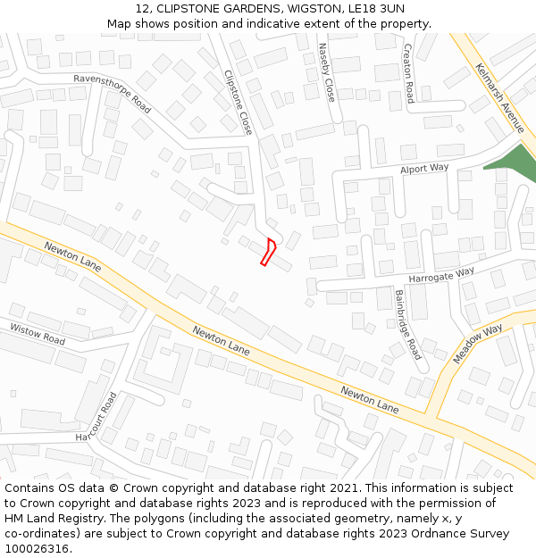 12, CLIPSTONE GARDENS, WIGSTON, LE18 3UN: Location map and indicative extent of plot