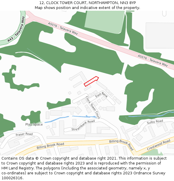 12, CLOCK TOWER COURT, NORTHAMPTON, NN3 8YP: Location map and indicative extent of plot