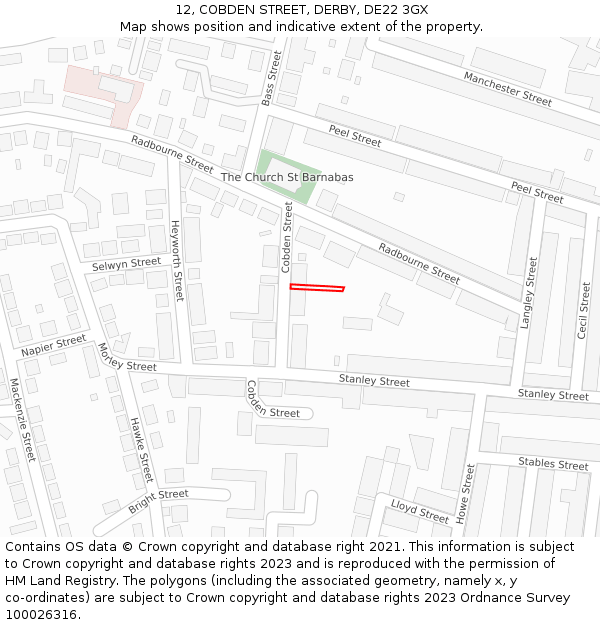 12, COBDEN STREET, DERBY, DE22 3GX: Location map and indicative extent of plot