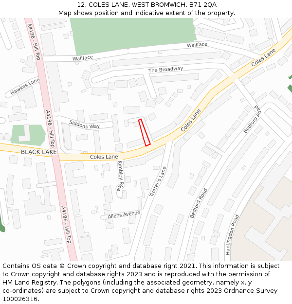 12, COLES LANE, WEST BROMWICH, B71 2QA: Location map and indicative extent of plot