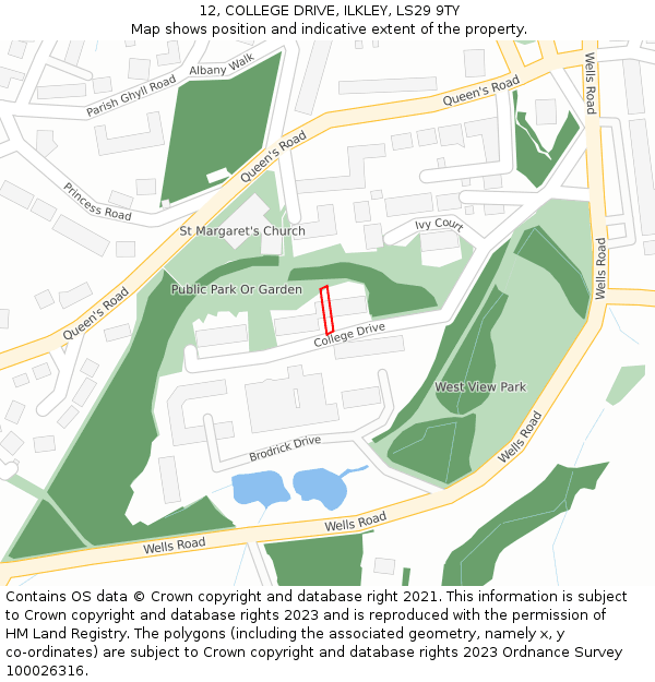 12, COLLEGE DRIVE, ILKLEY, LS29 9TY: Location map and indicative extent of plot