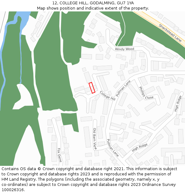 12, COLLEGE HILL, GODALMING, GU7 1YA: Location map and indicative extent of plot