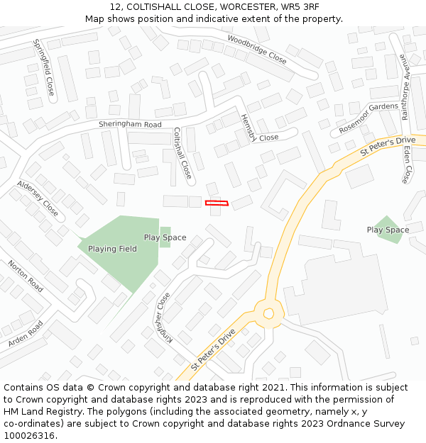 12, COLTISHALL CLOSE, WORCESTER, WR5 3RF: Location map and indicative extent of plot