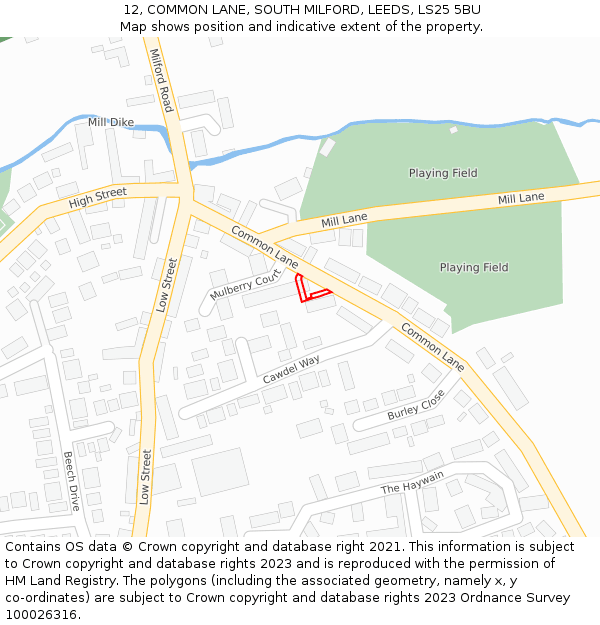 12, COMMON LANE, SOUTH MILFORD, LEEDS, LS25 5BU: Location map and indicative extent of plot