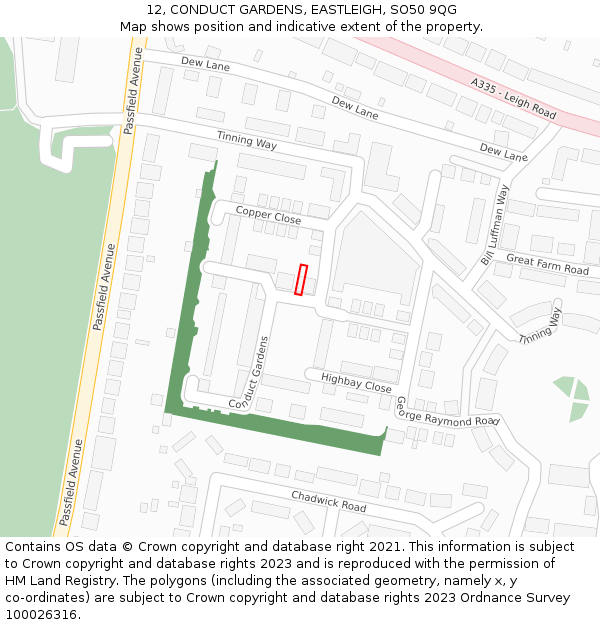 12, CONDUCT GARDENS, EASTLEIGH, SO50 9QG: Location map and indicative extent of plot