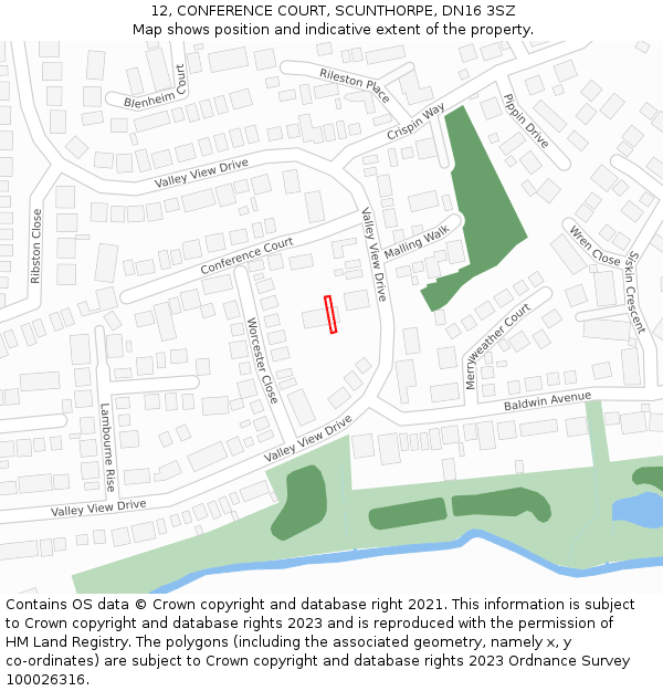 12, CONFERENCE COURT, SCUNTHORPE, DN16 3SZ: Location map and indicative extent of plot