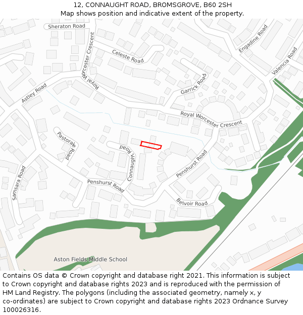 12, CONNAUGHT ROAD, BROMSGROVE, B60 2SH: Location map and indicative extent of plot