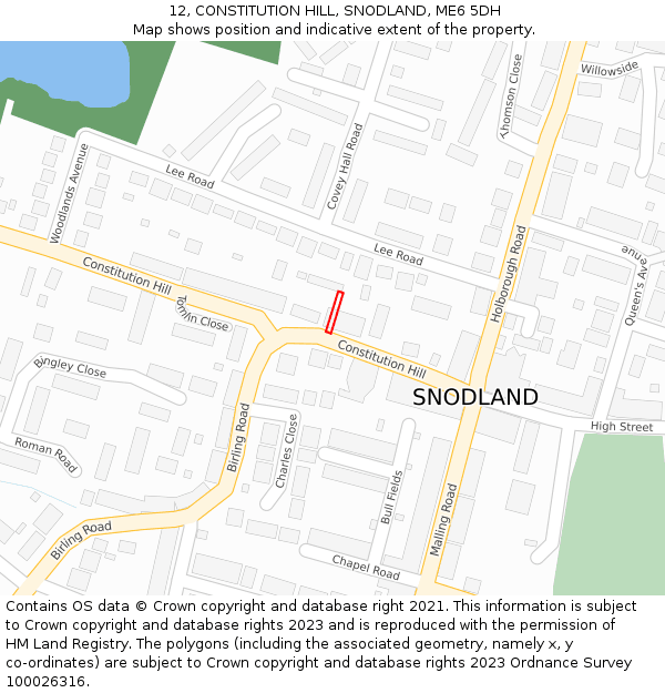 12, CONSTITUTION HILL, SNODLAND, ME6 5DH: Location map and indicative extent of plot