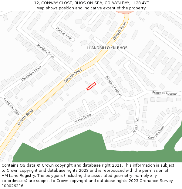 12, CONWAY CLOSE, RHOS ON SEA, COLWYN BAY, LL28 4YE: Location map and indicative extent of plot
