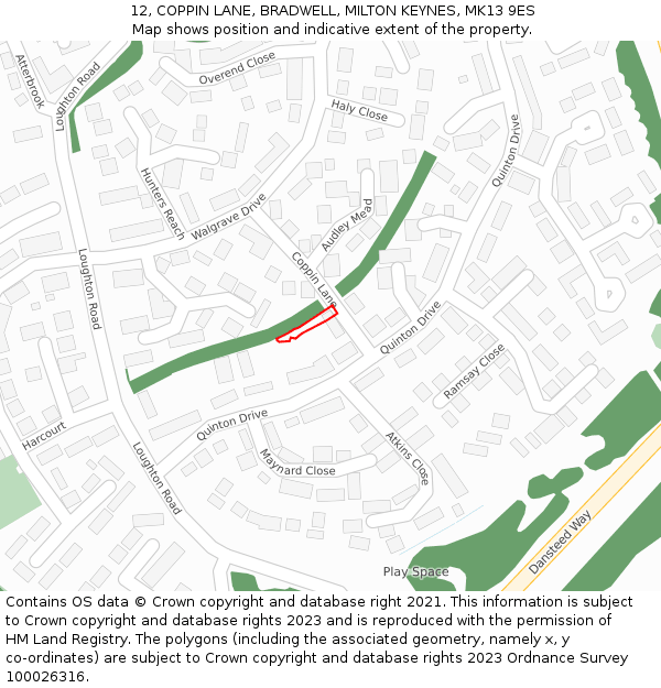 12, COPPIN LANE, BRADWELL, MILTON KEYNES, MK13 9ES: Location map and indicative extent of plot