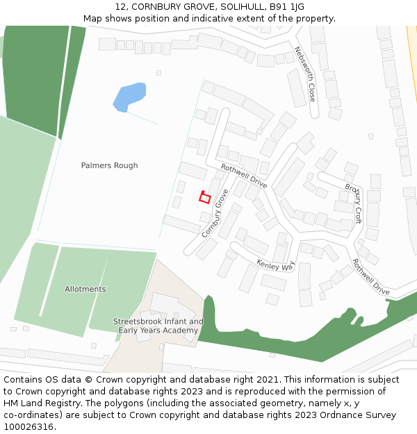 12, CORNBURY GROVE, SOLIHULL, B91 1JG: Location map and indicative extent of plot