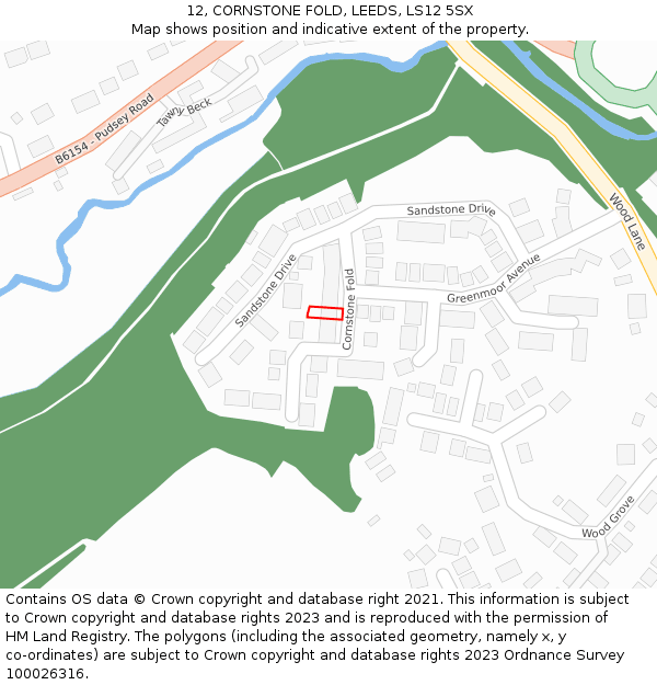 12, CORNSTONE FOLD, LEEDS, LS12 5SX: Location map and indicative extent of plot
