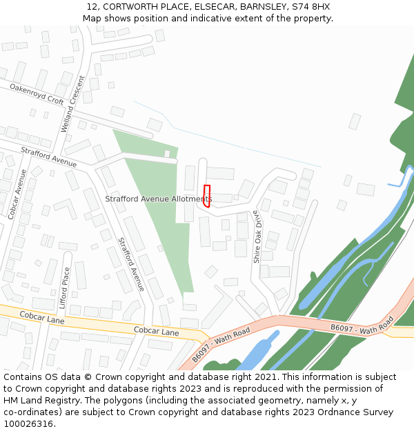 12, CORTWORTH PLACE, ELSECAR, BARNSLEY, S74 8HX: Location map and indicative extent of plot