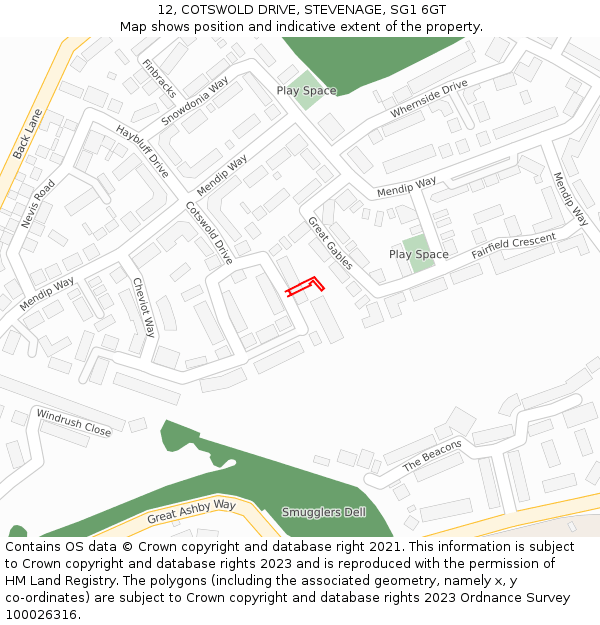 12, COTSWOLD DRIVE, STEVENAGE, SG1 6GT: Location map and indicative extent of plot