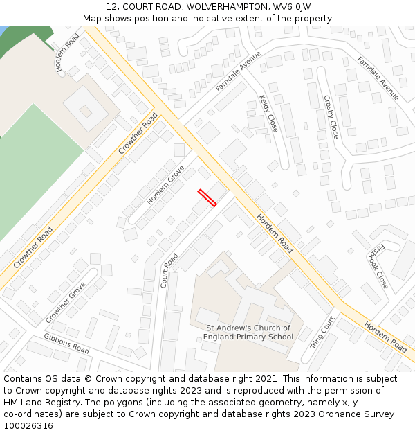 12, COURT ROAD, WOLVERHAMPTON, WV6 0JW: Location map and indicative extent of plot