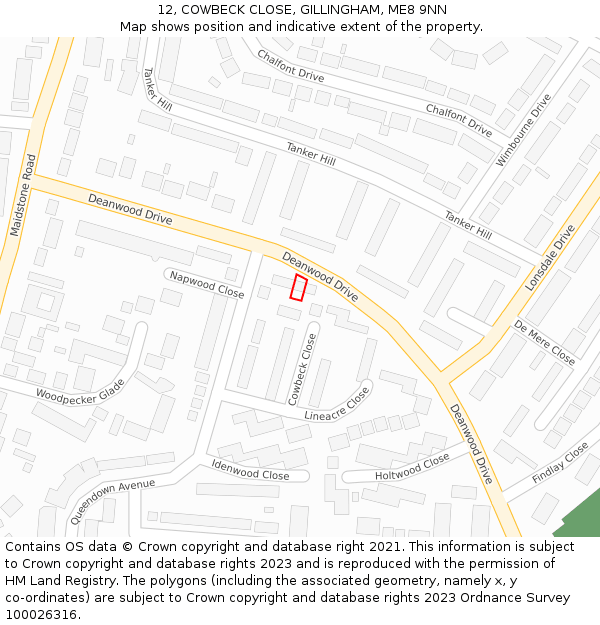 12, COWBECK CLOSE, GILLINGHAM, ME8 9NN: Location map and indicative extent of plot