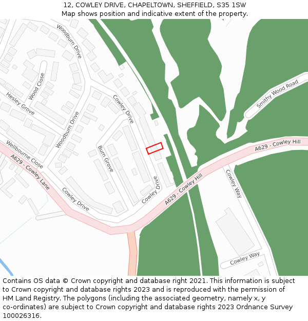 12, COWLEY DRIVE, CHAPELTOWN, SHEFFIELD, S35 1SW: Location map and indicative extent of plot