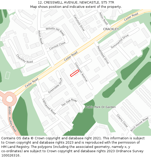 12, CRESSWELL AVENUE, NEWCASTLE, ST5 7TR: Location map and indicative extent of plot