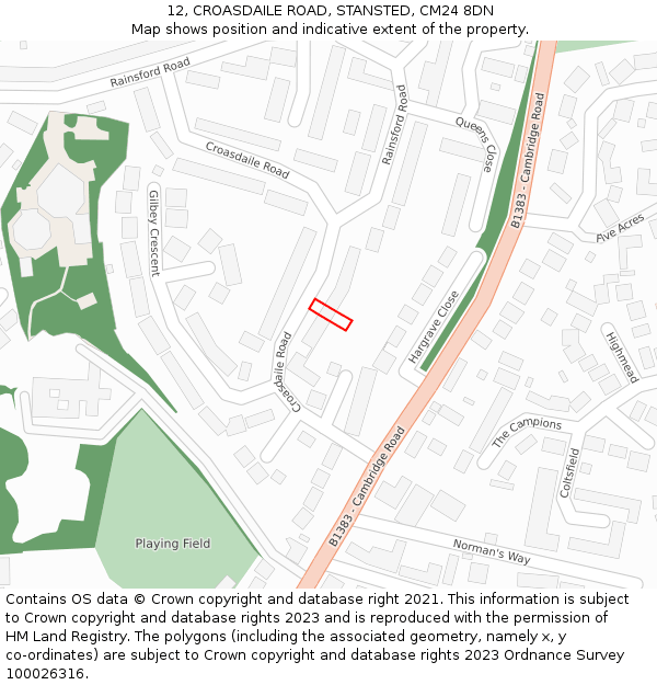 12, CROASDAILE ROAD, STANSTED, CM24 8DN: Location map and indicative extent of plot