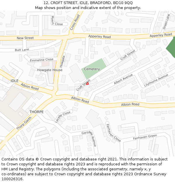 12, CROFT STREET, IDLE, BRADFORD, BD10 9QQ: Location map and indicative extent of plot
