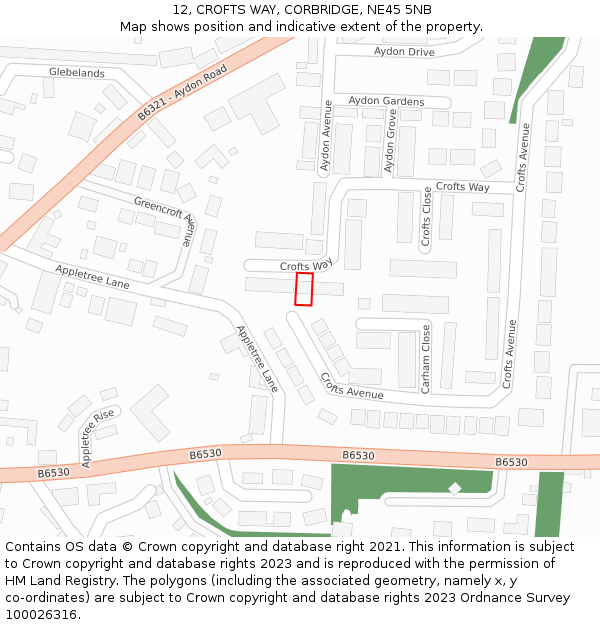 12, CROFTS WAY, CORBRIDGE, NE45 5NB: Location map and indicative extent of plot