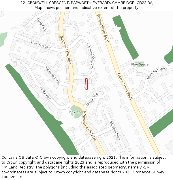 12, CROMWELL CRESCENT, PAPWORTH EVERARD, CAMBRIDGE, CB23 3AJ: Location map and indicative extent of plot