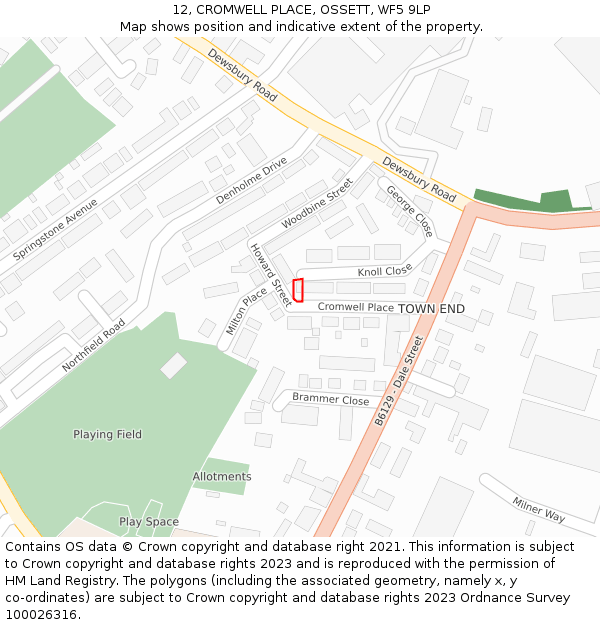 12, CROMWELL PLACE, OSSETT, WF5 9LP: Location map and indicative extent of plot
