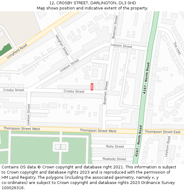 12, CROSBY STREET, DARLINGTON, DL3 0HD: Location map and indicative extent of plot