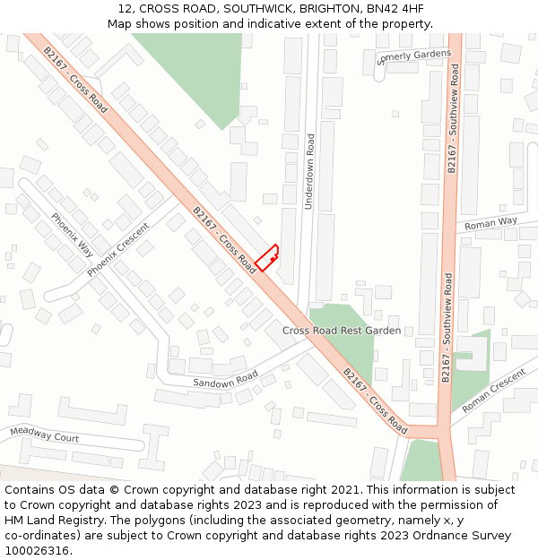 12, CROSS ROAD, SOUTHWICK, BRIGHTON, BN42 4HF: Location map and indicative extent of plot