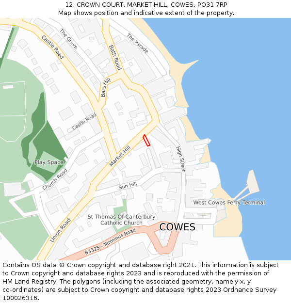 12, CROWN COURT, MARKET HILL, COWES, PO31 7RP: Location map and indicative extent of plot