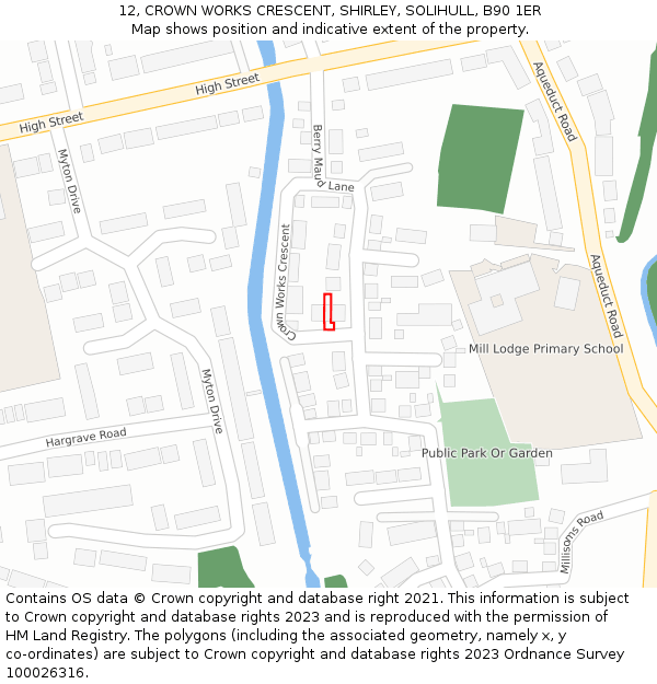 12, CROWN WORKS CRESCENT, SHIRLEY, SOLIHULL, B90 1ER: Location map and indicative extent of plot